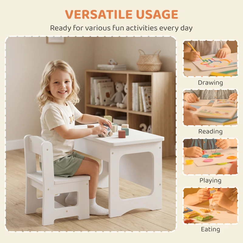 AIYAPLAY Bureau et Chaise pour Enfant avec Plateau Réversible Tableau Noir, 3 à 6 Ans, Blanc