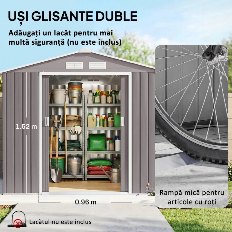 Outsunny, casuta pentru ustensile, 213x127x185cm, gri | Aosom Ro(m-11)