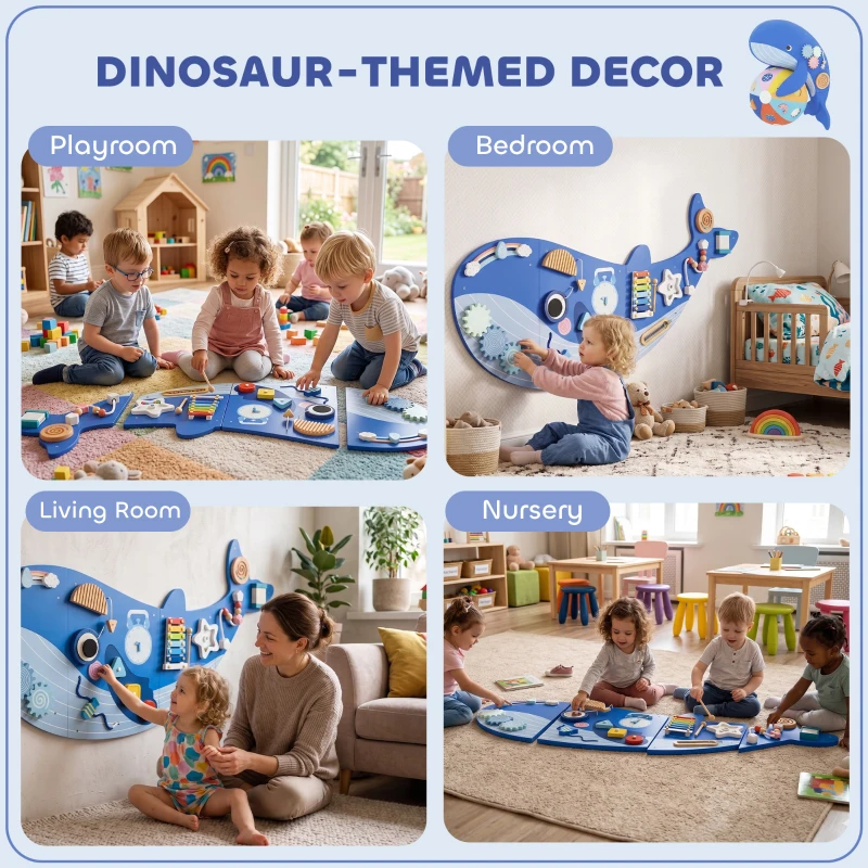 AIYAPLAY Whale Activity Wall Busy Board, 13 in 1 Montessori Inspired Sensory Wall Panel for Playroom Nursery Boys Girls 2+, Blue