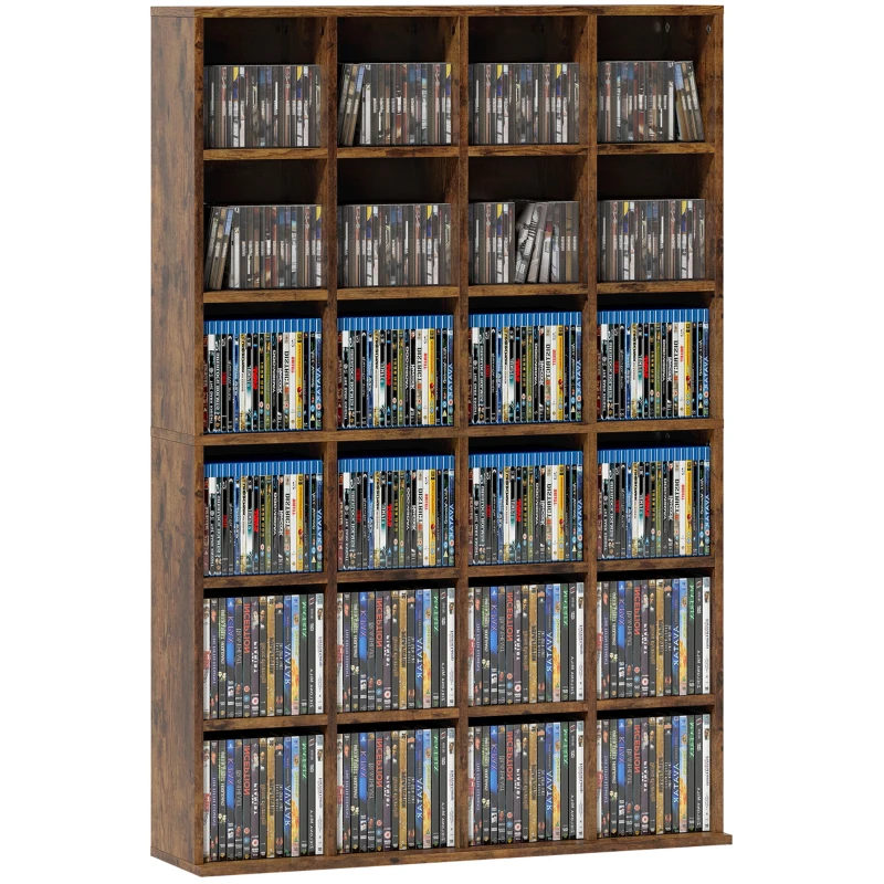 HOMCOM Corp de depozitare 456 CD-uri / 336 DVD-uri, Raft multimedia, 24 compartimente și 16 rafturi reglabile, Maro