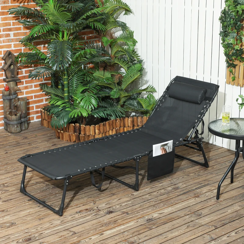 Outsunny Bain de soleil chaise longue pliante avec coussin appuie-tête poche latérale inclinable 58 x 189 x 32,5 cm gris clair