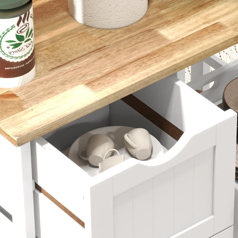 HOMCOM Chariot desserte de cuisine à roulettes plan de travail en bois 3 tiroirs + 1 plateau amovible 67 x 37 x 85,5 cm blanc