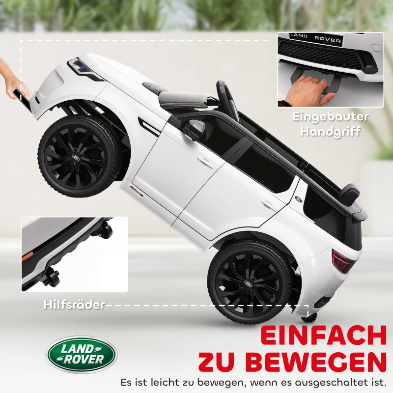 AIYAPLAY Elektrische Kinderauto 12V Land Rover Discovery Sport met 2,4G Afstandsbediening, Muziek, Claxon, LED Verlichting, USB/MP3 aansluiting, 3-5 km/u, voor Kinderen 3-6 Jaar, Wit(m-9)