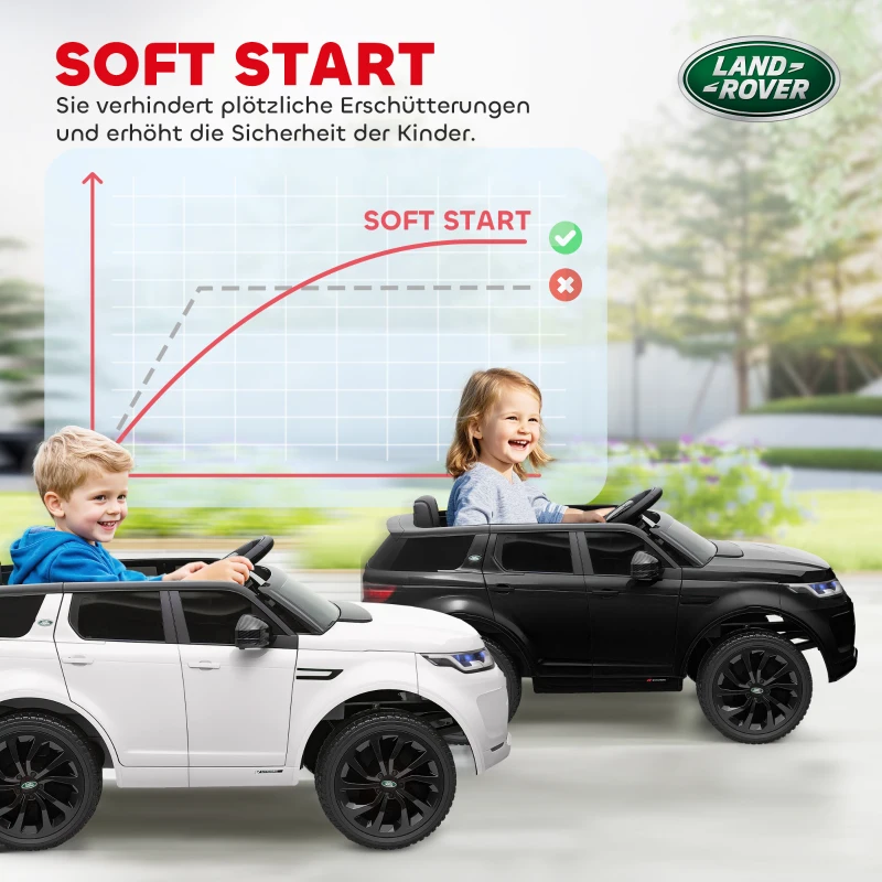 AIYAPLAY Elektrische Kinderauto 12V Land Rover Discovery Sport met 2,4G Afstandsbediening, Muziek, Claxon, LED Verlichting, USB/MP3 aansluiting, 3-5 km/u, voor Kinderen 3-6 Jaar, Wit(m-6)