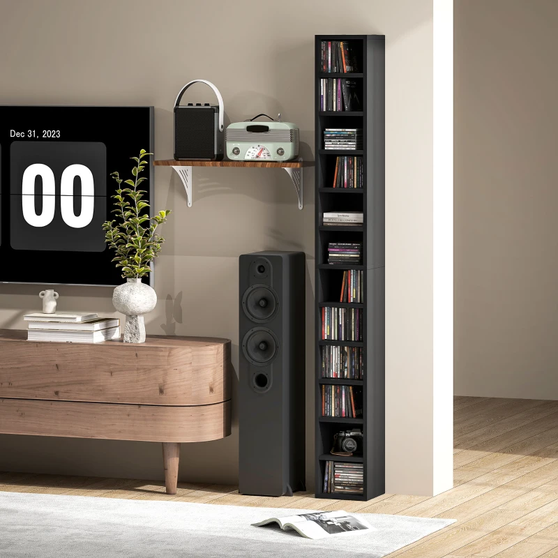 HOMCOM Rangements pour CD et DVD avec 12 compartiments, capacité max. 204 CD, 21 x 20 x 175 cm, noir