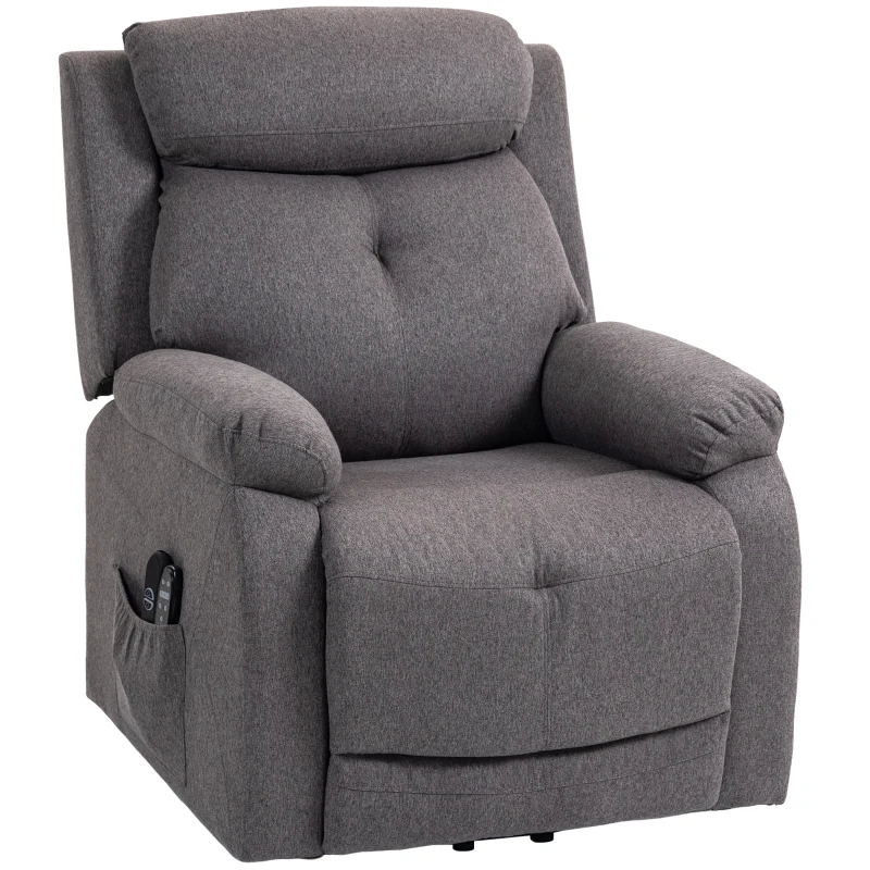 HOMCOM Cadeira elevatória elétrica massagem e aquecida, cadeira reclinável, portas USB, apoio de pernas, 86x94x105cm, cinza