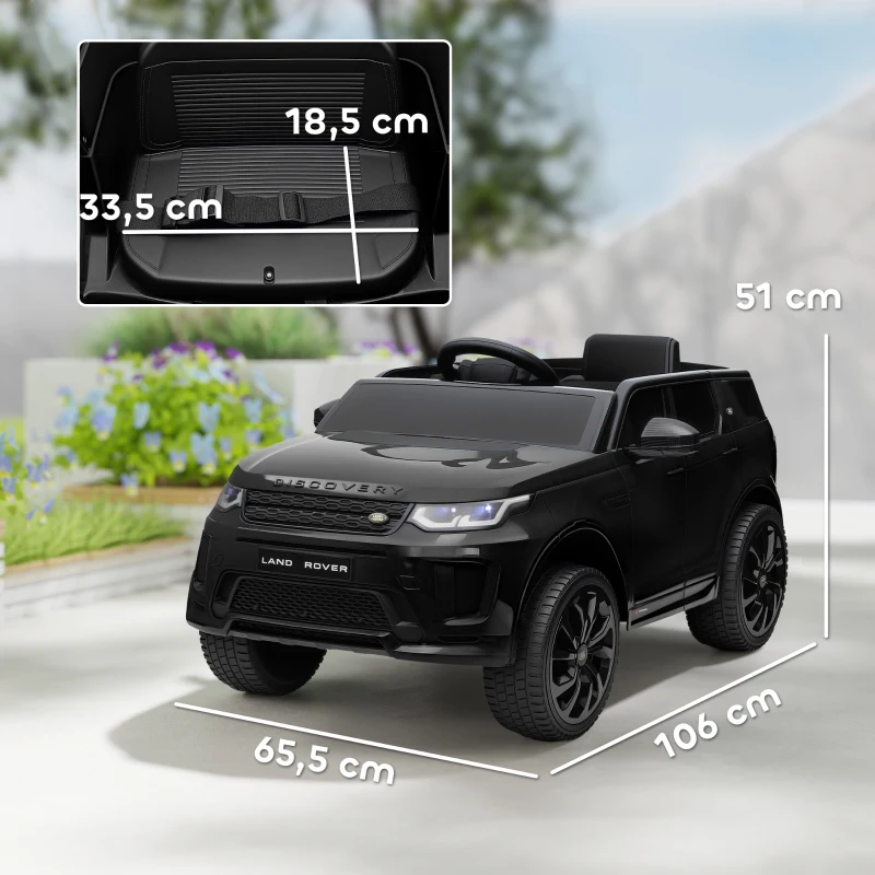 AIYAPLAY Kinder elektrische auto 12V Land Rover Discovery Sport met 2,4G afstandsbediening, muziek, claxon, LED-verlichting, USB/MP3-aansluiting, 3-5 km/u, voor kinderen 3-6 jaar, zwart