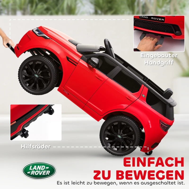 AIYAPLAY Kinderauto 12V Land Rover Discovery Sport met 2,4G afstandsbediening, muziek, claxon, elektrisch voertuig met LED-verlichting, USB/MP3-aansluiting, 3-5 km/u, voor kinderen van 3-6 jaar, rood(m-9)
