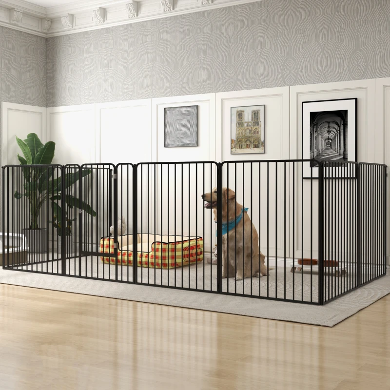 PawHut Box per Cani a 8 Pannelli Modulabili da Interno ed Esterno con 9 Picchetti, in Acciaio, 164x164x100 cm, Nero