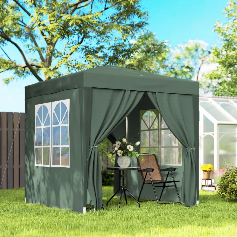 Outsunny Tonnelle de jardin extérieure tonnelle pliante pop-up réglable en hauteur protection UV 2 x 2 m vert foncé