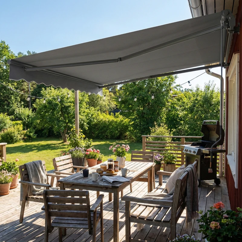 Outsunny Store banne manuel 3,5x3m, auvent rétractable inclinaison réglable, manivelle, protection UV résistance à l'eau, gris