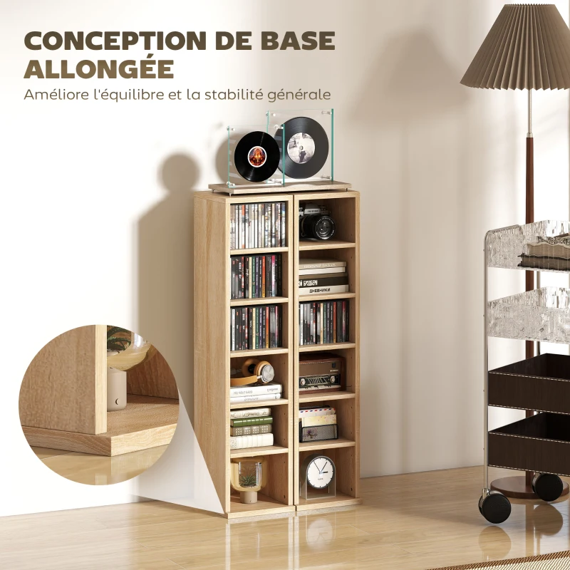 HOMCOM Lot de 2 étagères colonnes armoire de rangement CD-DVD 12 compartiments 21 x 22,5 x 88,5 cm capacité 204 CD chêne