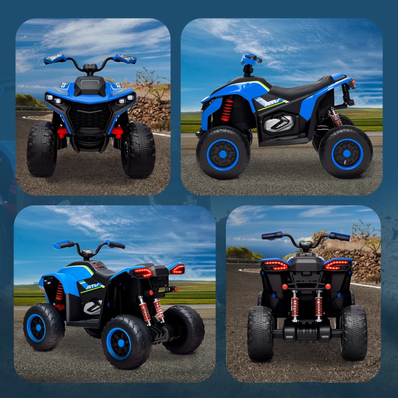 AIYAPLAY Elektroquad voor kinderen, 3-6 km/u, LED-koplamp, muziek, USB, voor 3-8 jaar, Blauw(m-9)