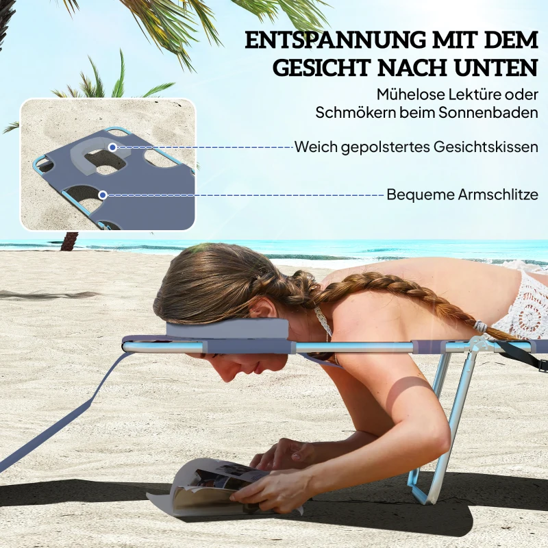 Outsunny Tuinligstoel, Ligstoel met Gepolsterde Gezichtsopening, Massage-Ligstoel voor Buiten, Zijvak, Stof, Metaal, Grijs