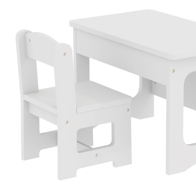 AIYAPLAY Bureau et Chaise pour Enfant avec Plateau Réversible Tableau Noir, 3 à 6 Ans, Blanc