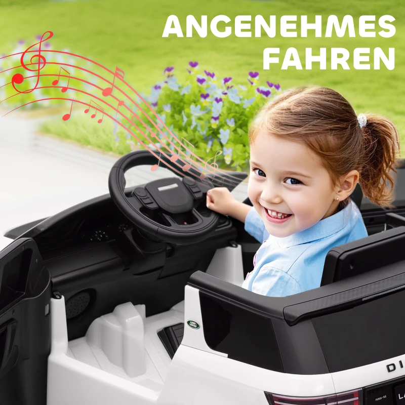 AIYAPLAY Elektrische Kinderauto 12V Land Rover Discovery Sport met 2,4G Afstandsbediening, Muziek, Claxon, LED Verlichting, USB/MP3 aansluiting, 3-5 km/u, voor Kinderen 3-6 Jaar, Wit(m-5)