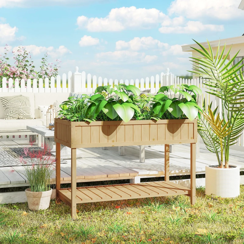Outsunny Garden Wooden Planters, Rectangular 8 Compartment Plant Stand, Oak Tone