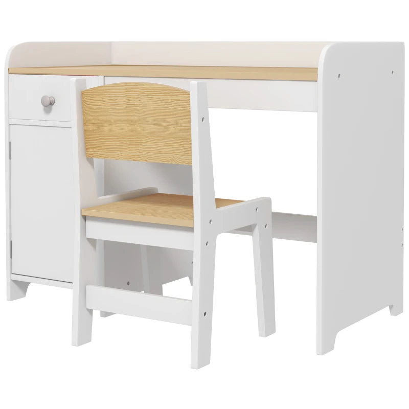 ZONEKIZ Kinderschreibtisch mit Stuhl, Kindertisch mit Schublade, Fach und großer Arbeitsfläche, für 3 bis 6 Jahre, 80 x 39 x 59 cm, weiß