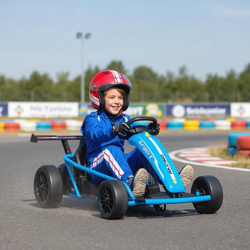 AIYAPLAY 24V Elektrische go-kart om te rijden en te driften, nylonbanden, veiligheidsgordel, toeter, muziek voor 8-12 jaar Blauw(m-2)