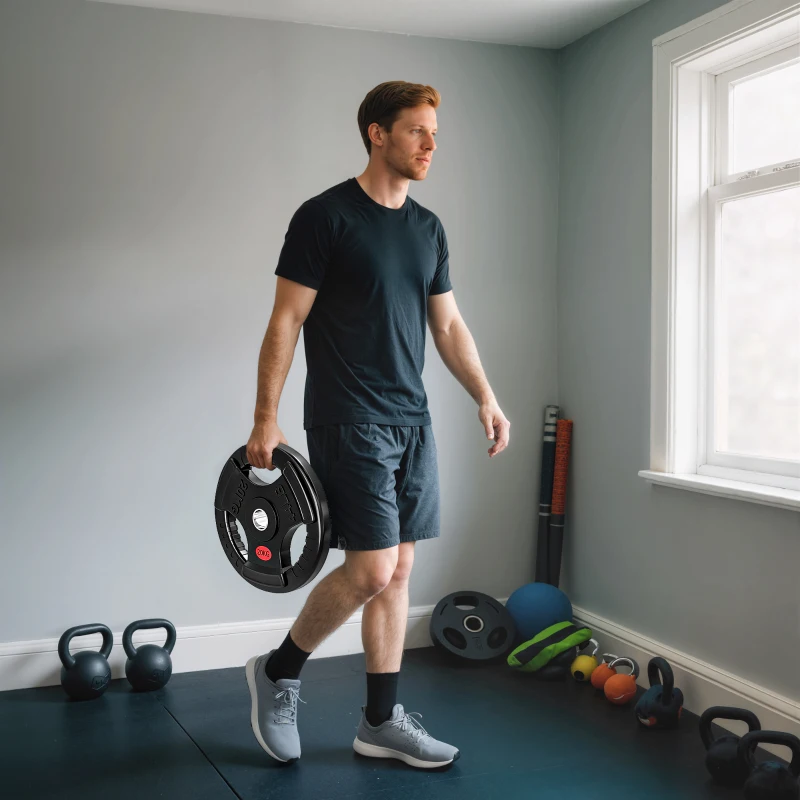 SPORTNOW Set de Discos 20 kg con Orificio de 5 cm y 3 Agarres, Acero con Revestimiento de Plástico, Negro