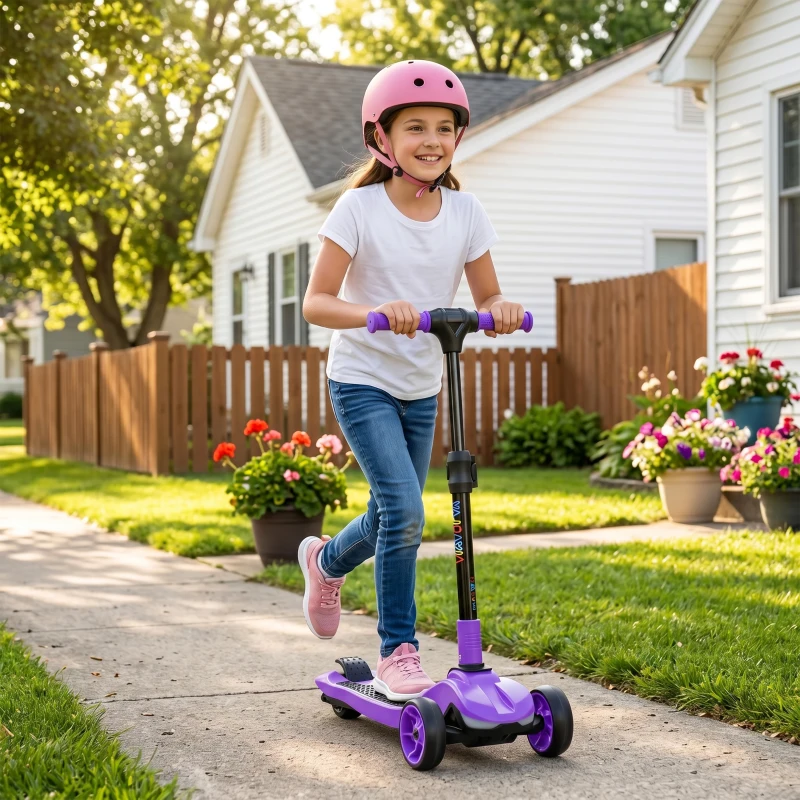 AIYAPLAY Trottinette électrique pour enfants 6+ ans, pliable 3 roues démarrage zéro, vitesse maximale 8 km/h 64x29x83cm violet