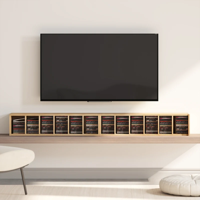 HOMCOM Lot de 2 étagères colonnes armoire de rangement CD-DVD 12 compartiments 21 x 22,5 x 88,5 cm capacité 204 CD bois naturel