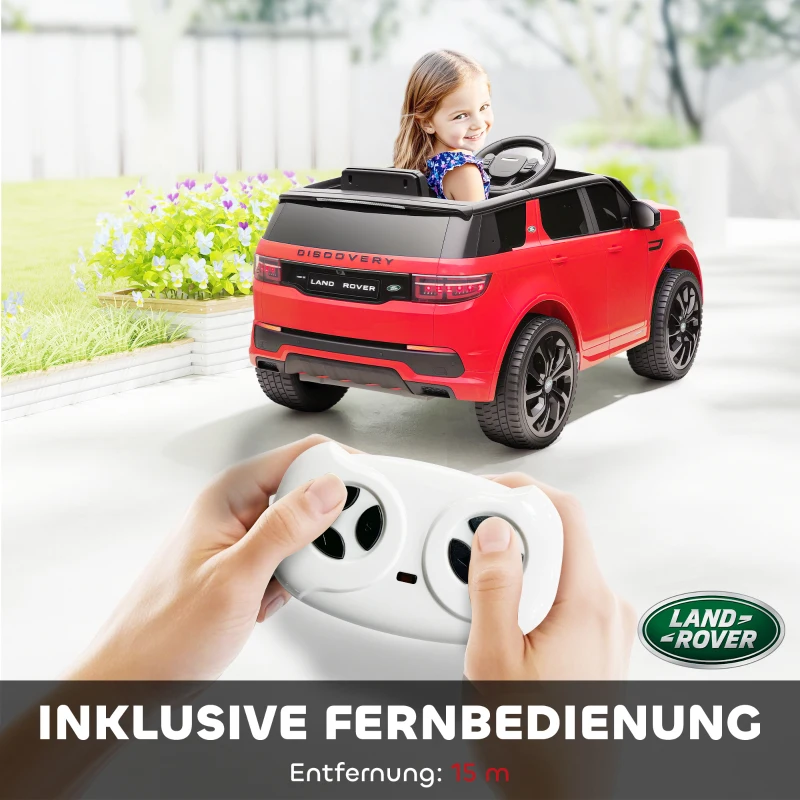 AIYAPLAY Kinderauto 12V Land Rover Discovery Sport met 2,4G afstandsbediening, muziek, claxon, elektrisch voertuig met LED-verlichting, USB/MP3-aansluiting, 3-5 km/u, voor kinderen van 3-6 jaar, rood(m-7)