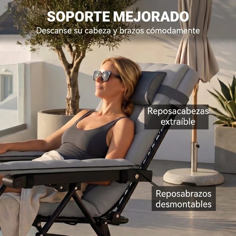 Outsunny Silla de Gravedad Cero Tumbona Plegable y Reclinable Ajustable con Reposabrazos Reposacabezas Portavasos Gris Claro