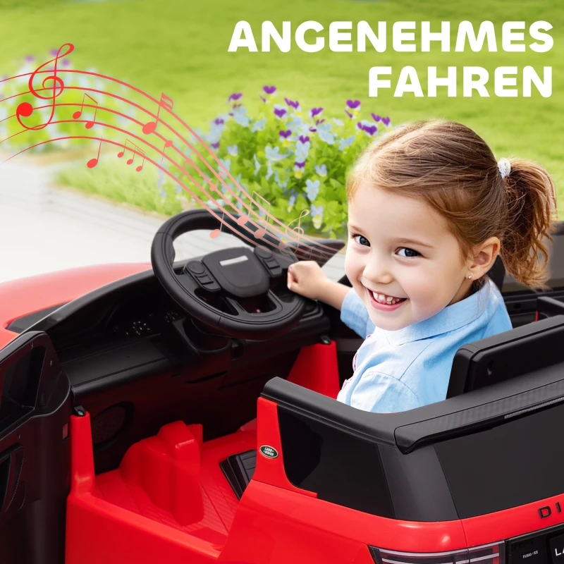 AIYAPLAY Kinderauto 12V Land Rover Discovery Sport met 2,4G afstandsbediening, muziek, claxon, elektrisch voertuig met LED-verlichting, USB/MP3-aansluiting, 3-5 km/u, voor kinderen van 3-6 jaar, rood(m-5)