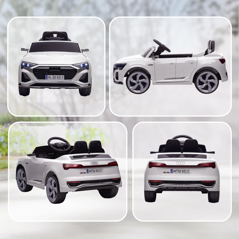 AIYAPLAY Kinder elektrische auto 12V Audi Q8 met 2,4G afstandsbediening, 2 motoren, MP3 muziek & claxon, voertuig met koplampen, 4 geveerde wielen, softstart voor kinderen van 3-4 jaar, wit(m-9)