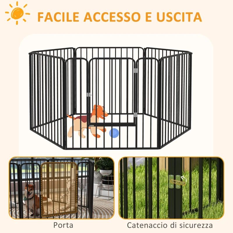 PawHut Recinto per Cani a 6 Pannelli Modulabili da Interno ed Esterno, in Acciaio, 164x83x80 cm, Nero