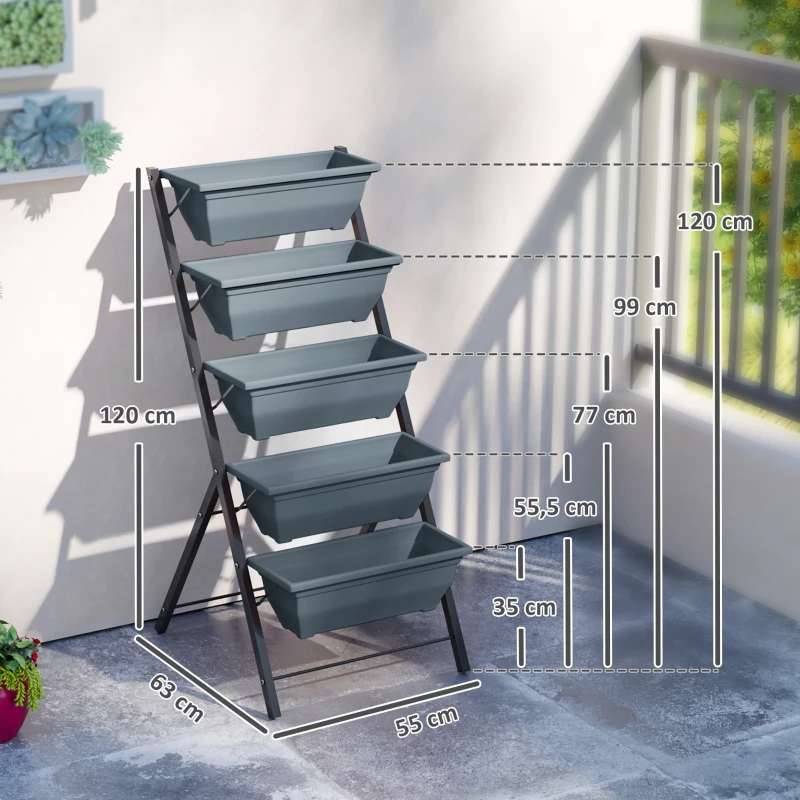 Outsunny Jardinière surélevée avec étages jardinière verticale avec 5 bacs à fleurs trous de drainage cadre en acier gris