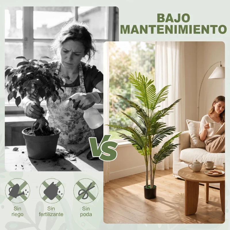 Outsunny Planta Artificial Palmera 150 cm con Maceta y Musgo para Decoración Interior Salón Oficina Ø18x150 cm Verde