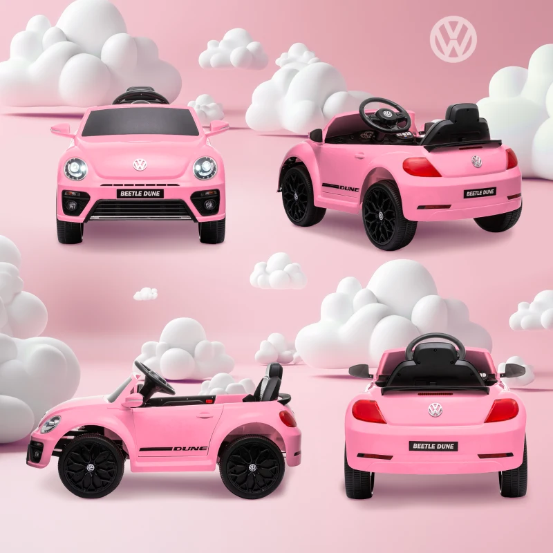 AIYAPLAY Elektrische kinderauto, VW Käfer, 3-5 km/u, met afstandsbediening & muziek, Roze(m-9)