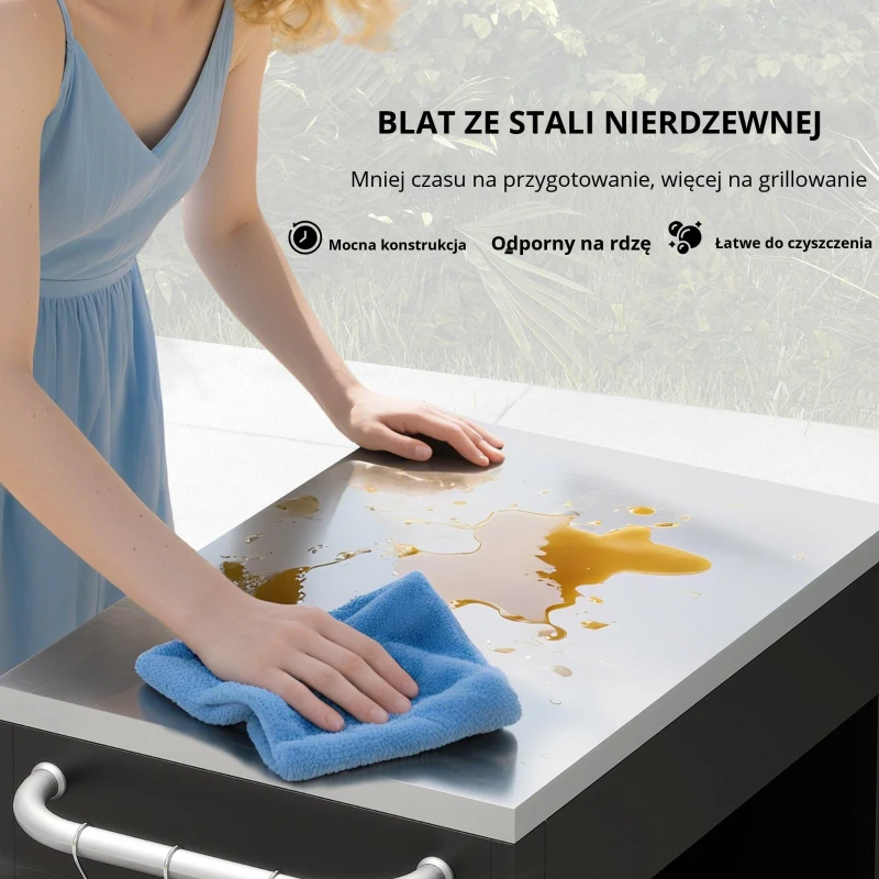 Homcom® Wózek Kuchenny z Kółkami Wózek Podręczny Szafka Kuchenna Stal Szlachetna Czarny