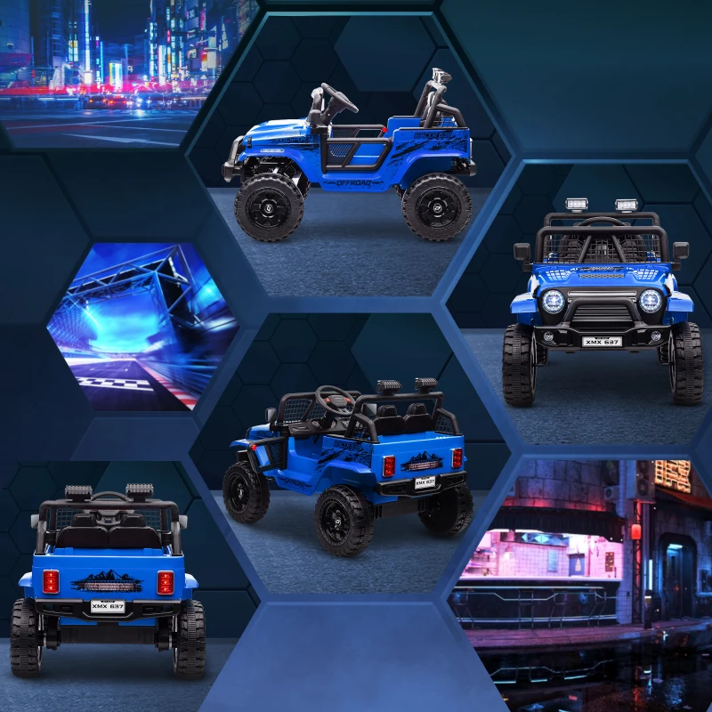 AIYAPLAY Elektrische kinderauto met zachte vering, bestuurbaar op afstand, LED-lampen, claxon, 12V-motoren, van kunststof en metaal, blauw(m-9)