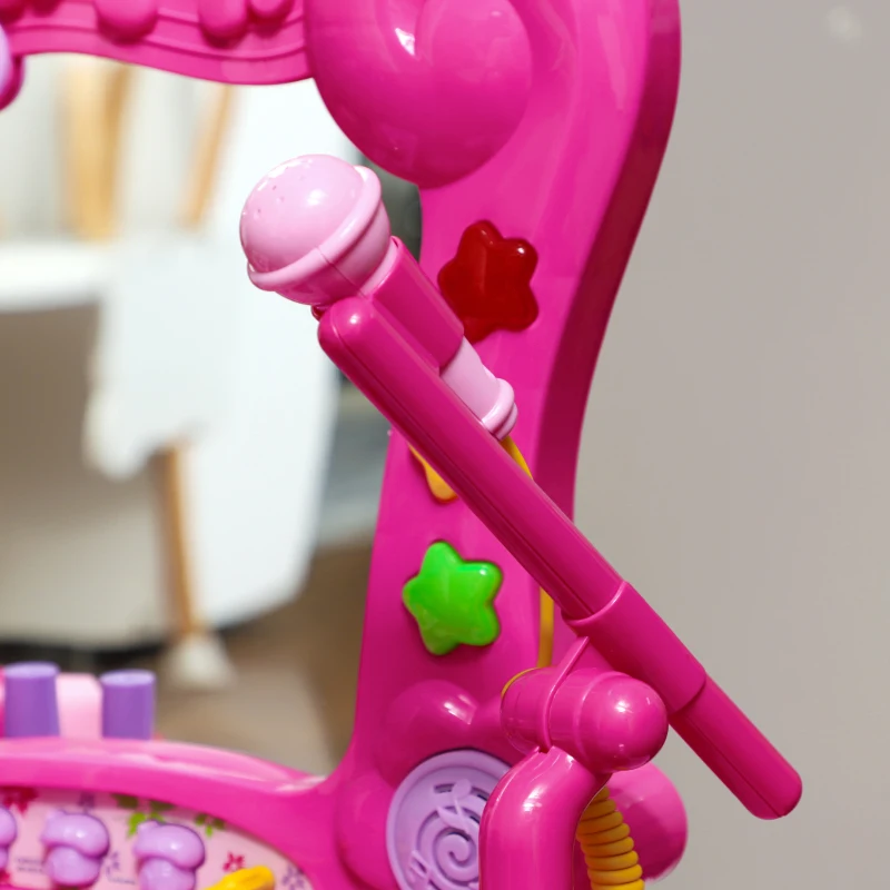AIYAPLAY 15 PCS Penteadeira infantil com banquinho e espelho, luz, música, microfone, secador de cabelo, espaço de arrumação