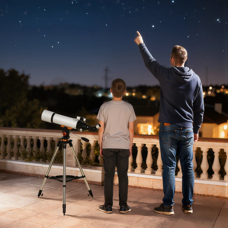 Outsunny Telescop Astronomic 80mm cu Montură AZ, 2 Lentile Oculare și Adaptor pentru Smartphone, 92x92x130 cm, Alb și Negru
