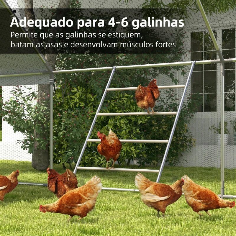 PawHut Poleiro para Galinhas de 4 Níveis de Madeira e Aço para 4-6 Galinhas 140x86 cm para Galinheiros com Tubos 25 mm Madeira