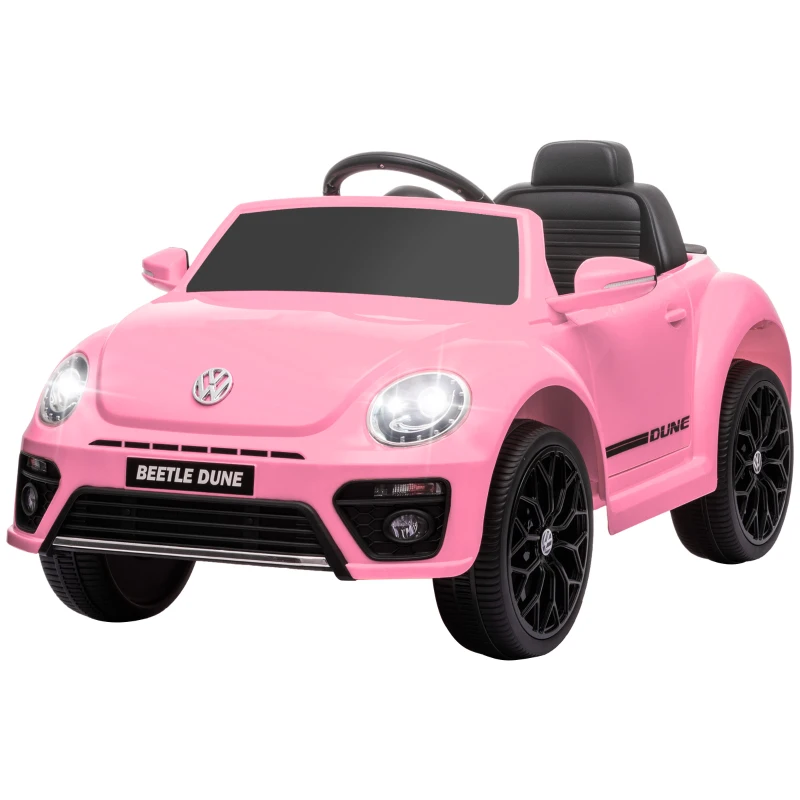 AIYAPLAY Elektrische kinderauto, VW Käfer, 3-5 km/u, met afstandsbediening & muziek, Roze(m-10)