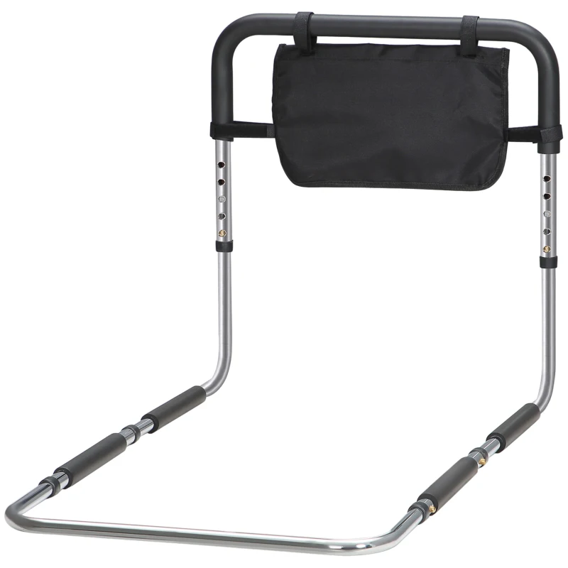 HOMCOM Barra de apoio para cama barreira de proteção segura alça ajustável 5 alturas bolso para arrumação 87Lx51,5lx45-55H cm