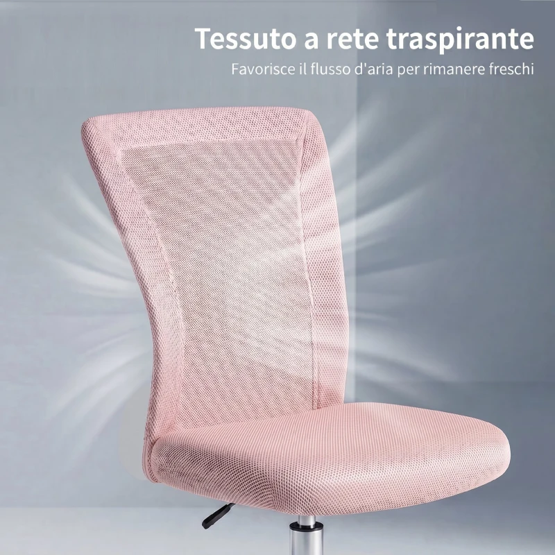 Vinsetto Sedia da Ufficio Ergonomica Girevole Senza Braccioli in Tessuto Traspirante a Rete, Altezza Regolabile, Rosa