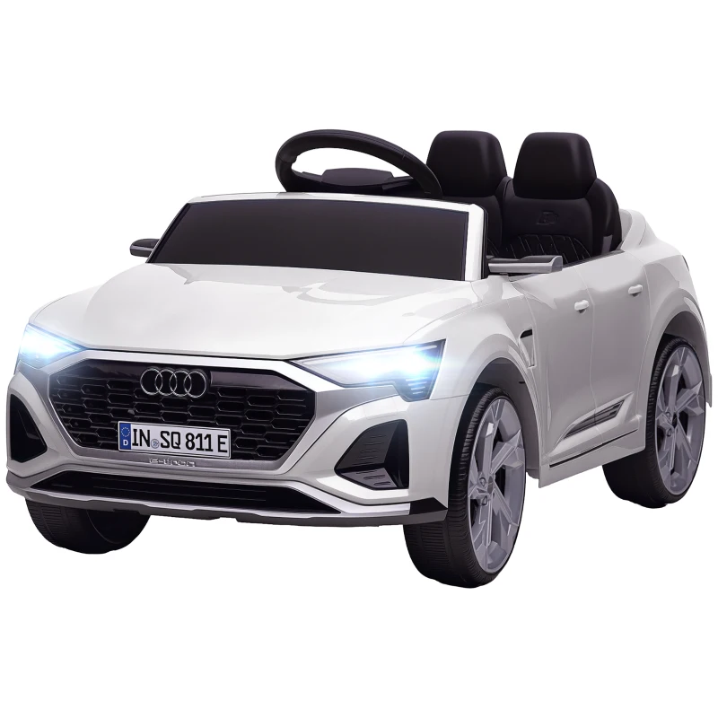 AIYAPLAY Kinder elektrische auto 12V Audi Q8 met 2,4G afstandsbediening, 2 motoren, MP3 muziek & claxon, voertuig met koplampen, 4 geveerde wielen, softstart voor kinderen van 3-4 jaar, wit(m-10)