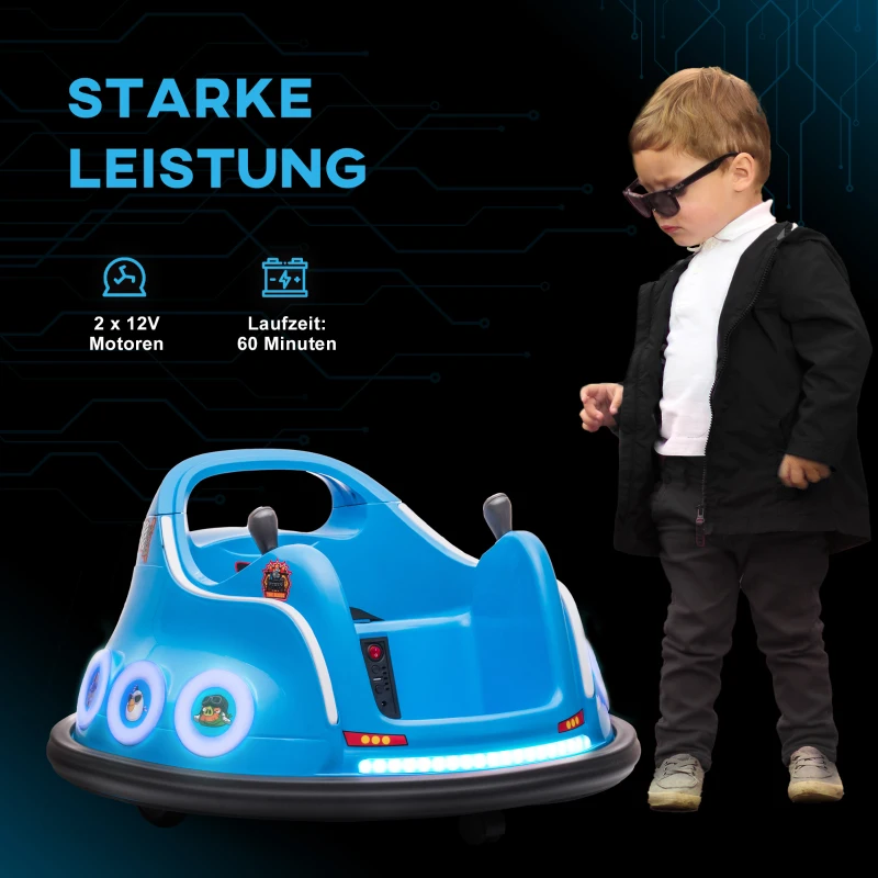 AIYAPLAY Kinder-autoscooter, 360°-draai, voor 3-5 jaar, met afstandsbediening, muziek, blauw