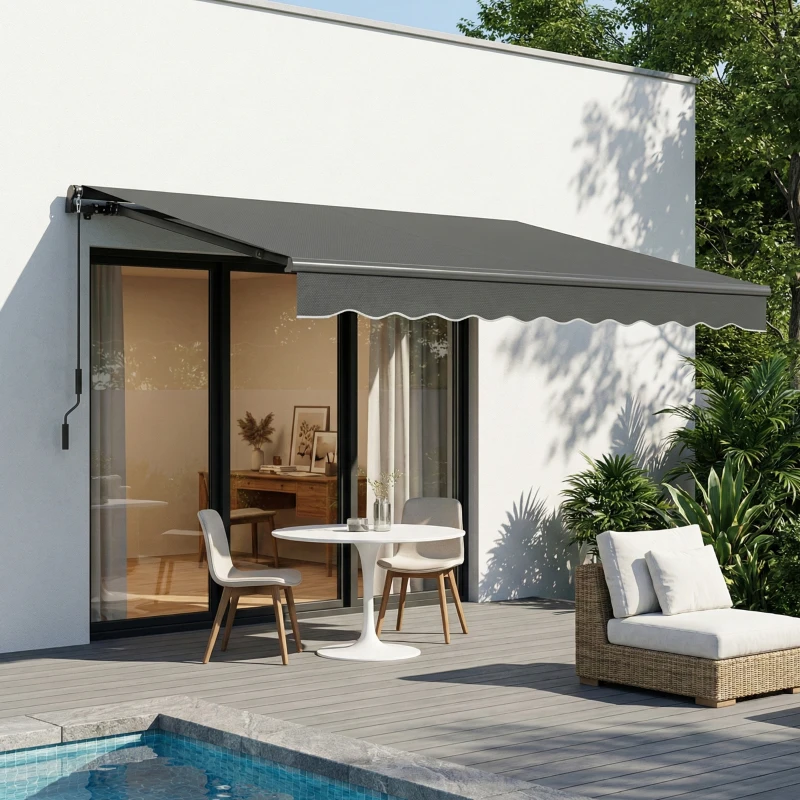 Outsunny Store banne manuel 3,5x3m, auvent rétractable inclinaison réglable, manivelle, protection UV résistance à l'eau, gris