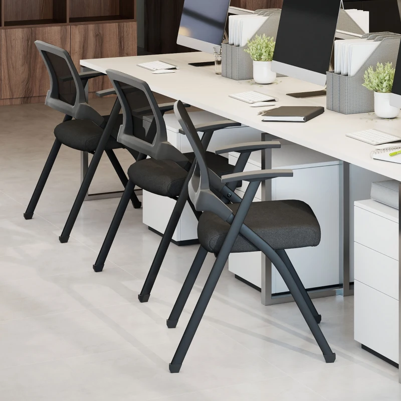 HOMCOM Set 2 Sedie Pieghevoli con Schienale Curvo e Braccioli, in Tessuto Effetto Lino e Acciaio, 61x56x84 cm, Nero
