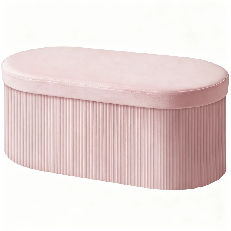 HOMCOM Puff de Arrumação Banco de Arrumação Dobrável 72 L 76x38x35 cm Estofado em Veludo Baú de Armazenamento Rosa