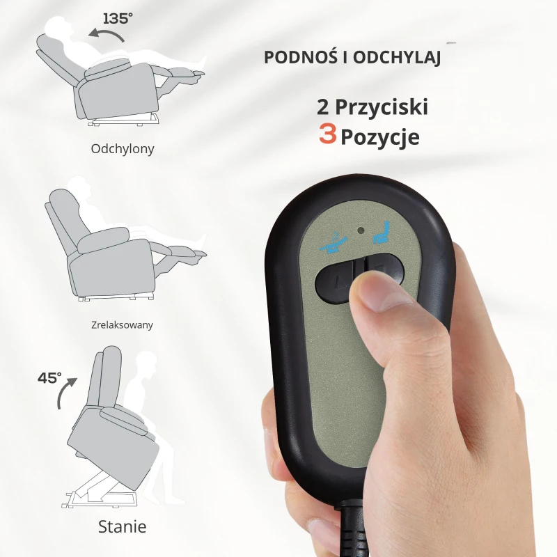 HOMCOM Elektryczny Fotel z Pomocą przy Wstawaniu, Miękki Aksamitny Materiał, Złącza USB