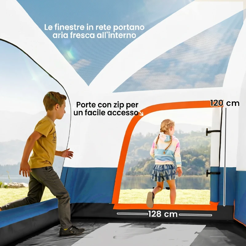 Outsunny Tenda da Campeggio per 4 Persone con 2 Stanze e Veranda, Impermeabile e UPF 30+, Borsa di Trasporto, Blu
