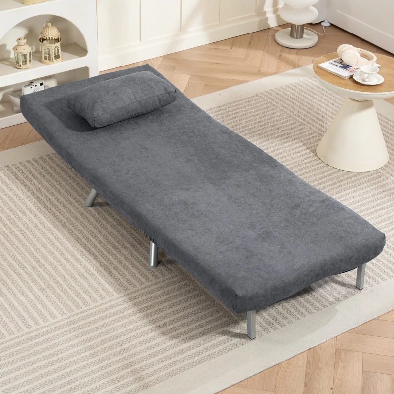 HOMCOM Fauteuil convertible 1 place, fauteuil-lit clic-clac 3 en 1 avec dossier réglable, oreiller, assise large, gris foncé